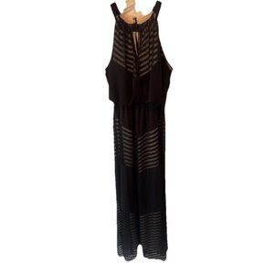 London Times Womens Black Mesh Halter Maxi Dress Sz 4P Whimsigoth Witchy Fairy